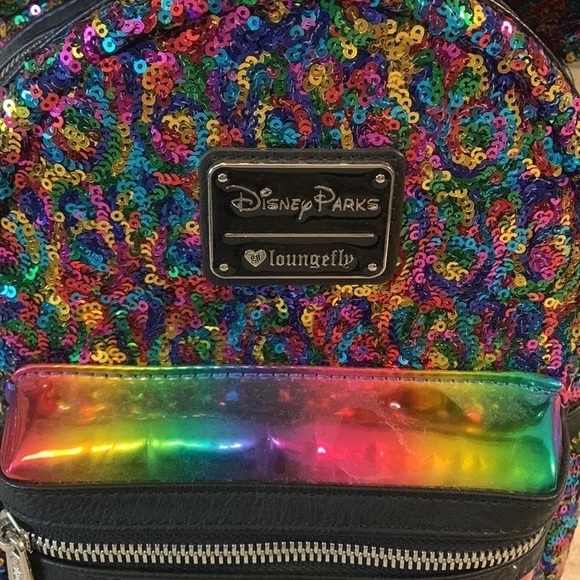 DISNEY Parks Loungefly Sequin Mickey Mouse Ears Rainbow Pride Mini Backpack New - Picture 3 of 8